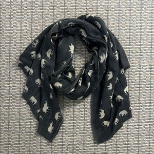 Sophia Costas Charcoal Grey Wool Elephant Print 30” x 77” Scarf Wrap